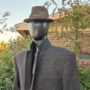 AMERICAN TREND Men's Vintage Pure Wool Elegant Brown Window Pane Blazer
